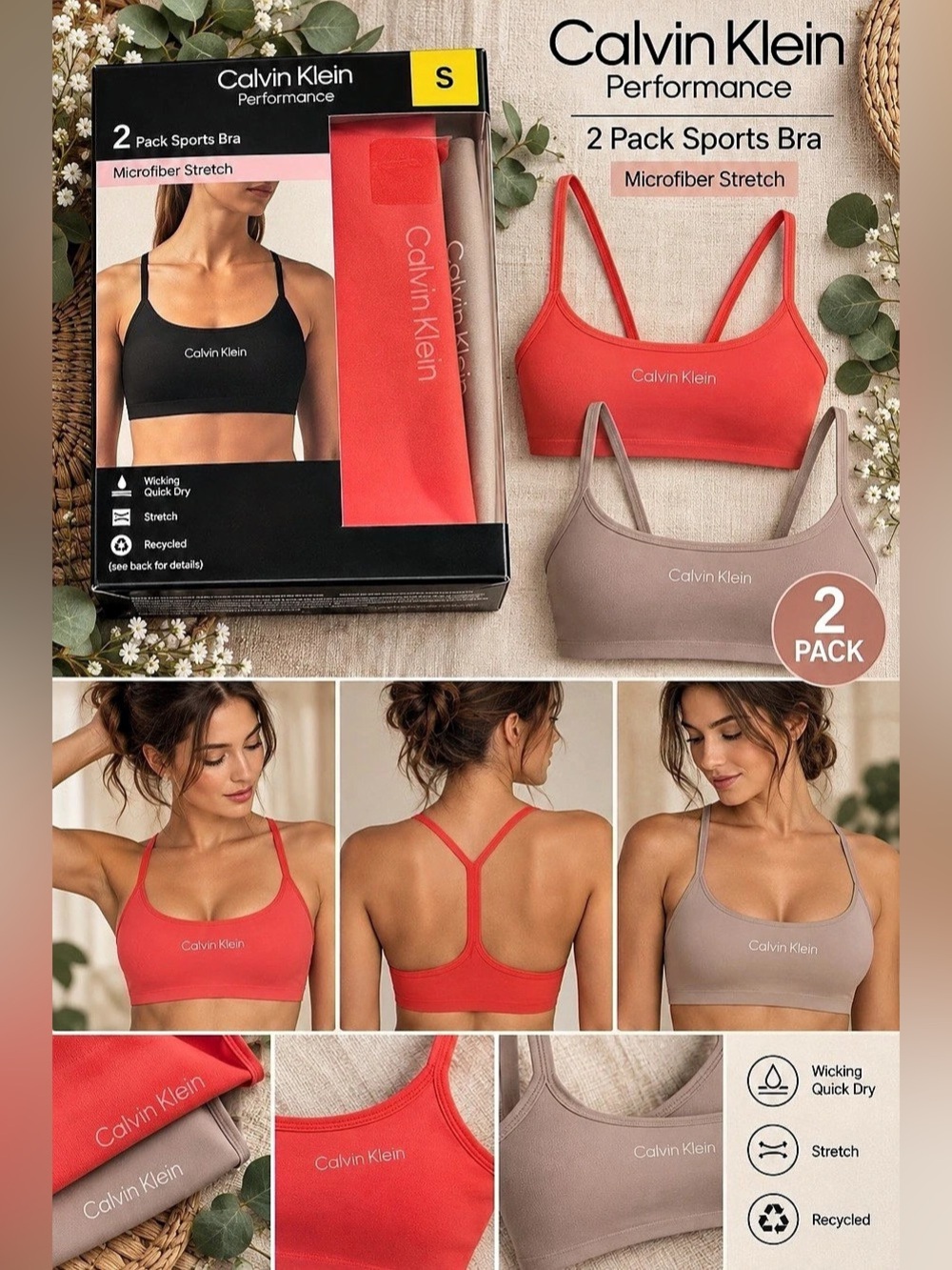 Calvin Klein 2 Pack Sports Bra Sports Bra 2-Pack Red & Gray Size Small NWT